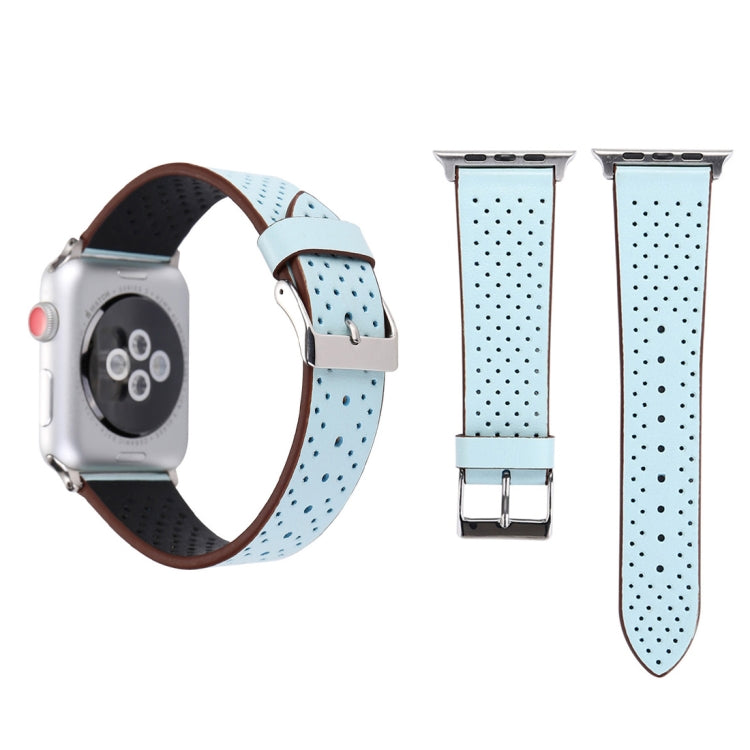 Para Apple Watch Ultra 49mm & Watch Ultra 2 49mm / Série 10 46mm / 9&8&7 45mm / SE 3&SE 2&6&SE&5&4 44mm / 3&2&1 42mm Correia de Relógio em Pele Genuína com Padrão de Furos, 42mm