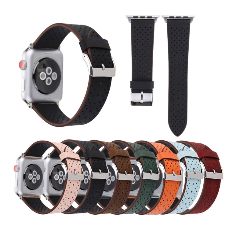 Para Apple Watch Ultra 49mm & Watch Ultra 2 49mm / Série 10 46mm / 9&8&7 45mm / SE 3&SE 2&6&SE&5&4 44mm / 3&2&1 42mm Correia de Relógio em Pele Genuína com Padrão de Furos, 42mm