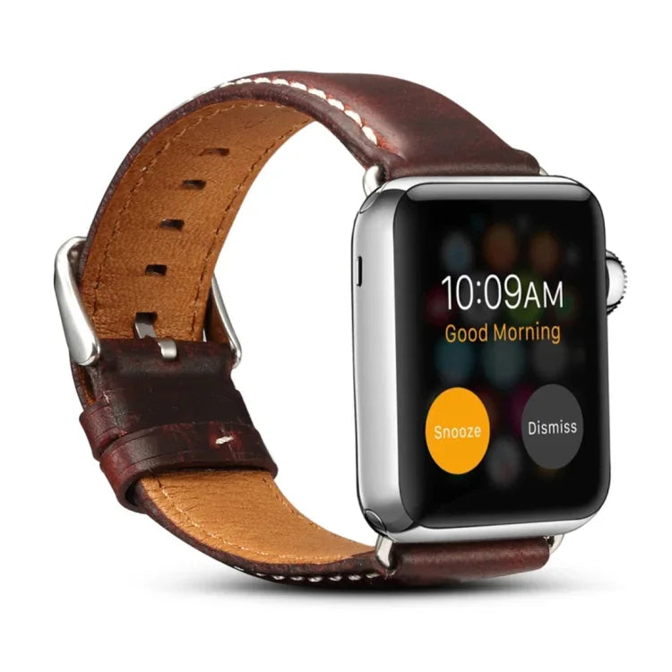 Correia de Relógio em Pele Retro com Cera de Óleo Denior para Apple Watch Series 7 45mm / 6 & SE & 5 & 4 44mm / 3 & 2 & 1 42mm