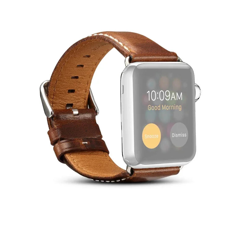 Correia de Relógio em Pele Retro com Cera de Óleo Denior para Apple Watch Series 7 45mm / 6 & SE & 5 & 4 44mm / 3 & 2 & 1 42mm