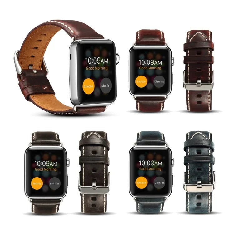 Correia de Relógio em Pele Retro com Cera de Óleo Denior para Apple Watch Series 7 45mm / 6 & SE & 5 & 4 44mm / 3 & 2 & 1 42mm
