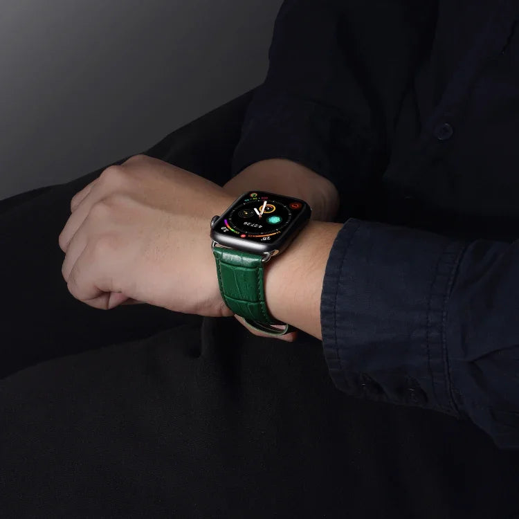 Correia de Relógio em Pele de Vaca com Textura de Crocodilo Denior para Apple Watch Série 10 42mm / 9&8&7 41mm / SE 3&SE 2&6&SE&5&4 40mm / 3&2&1 38mm