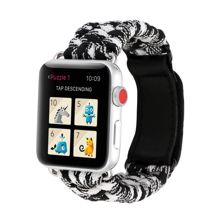 Magic Paste Correia de Relógio de Pulso em Nylon com Corda de Guarda-chuva em Pele Genuína e Fivela em Aço Inoxidável para Apple Watch Series 10 42mm / 9&8&7 41mm / SE 3&SE 2&6&SE&5&4 40mm / 3&2&1 38mm, 7 41mm / 6&SE&5&4 40mm / 3&2&1 38mm