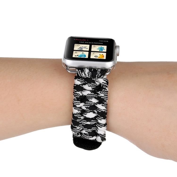 Magic Paste Correia de Relógio de Pulso em Nylon com Corda de Guarda-chuva em Pele Genuína e Fivela em Aço Inoxidável para Apple Watch Series 10 42mm / 9&8&7 41mm / SE 3&SE 2&6&SE&5&4 40mm / 3&2&1 38mm, 7 41mm / 6&SE&5&4 40mm / 3&2&1 38mm