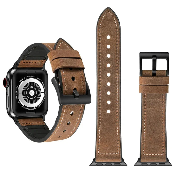 Pulseira de Relógio em TPU com Textura Crazy Horse + Aço Inoxidável para Apple Watch Series 7 41mm / 6 & SE & 5 & 4 40mm / 3 & 2 & 1 38mm, 40mm