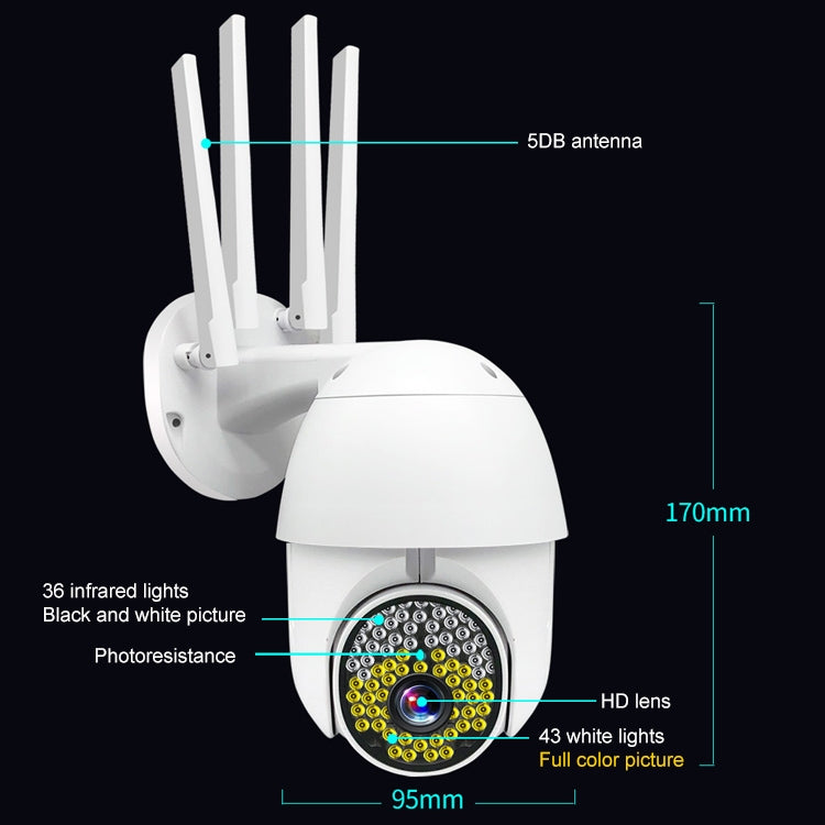 Câmara de Vigilância WiFi QX38 1080P de Alta Definição Câmara Dome Exterior, Suporta Visão Noturna & Voz Bidirecional & Deteção de Movimento, QX38