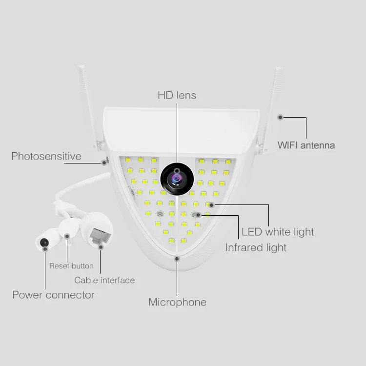Câmara Inteligente de Jardim DP16 2.0 Megapíxeis 42 LEDs, Suporta Deteção de Movimento / Visão Noturna / Intercomunicador de Voz / Cartão TF, Ficha AU, DP16