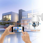Câmara de Vigilância Sem Fios HD PTZ Segurança Residencial Exterior Câmara Dome de Rede IP66 à Prova de Água, Suporta Visão Noturna & Deteção de Movimento & Cartão TF, Ficha US, 2.0 MP