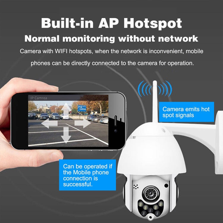 Câmara de Vigilância Sem Fios HD PTZ Segurança Residencial Exterior Câmara Dome de Rede IP66 à Prova de Água, Suporta Visão Noturna & Deteção de Movimento & Cartão TF, Ficha US, 2.0 MP