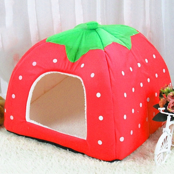 Casa Ninho Dobrável em Pelúcia Curta em Forma de Morango, Tamanho: L, Vermelho, Tamanho L, Rosa, Tamanho L, Roxo, Tamanho L