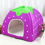 Casa Ninho Dobrável em Pelúcia Curta em Forma de Morango, Tamanho: L, Vermelho, Tamanho L, Rosa, Tamanho L, Roxo, Tamanho L