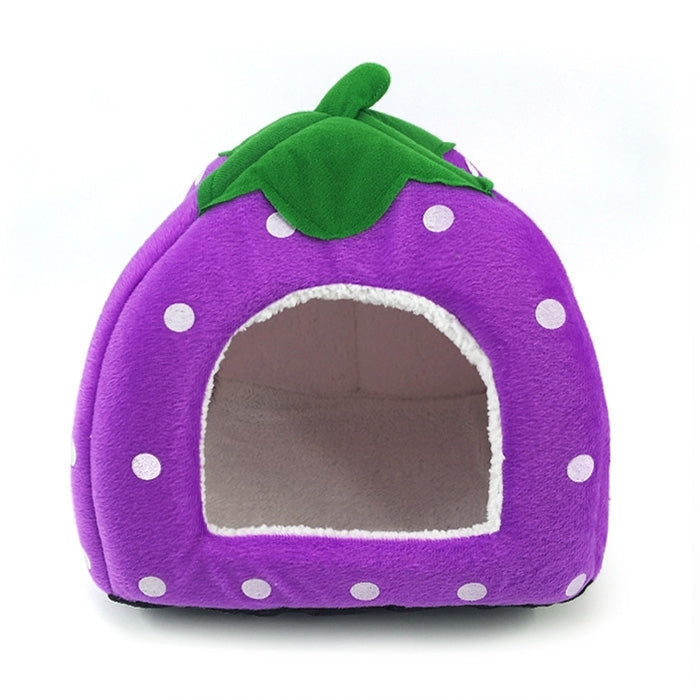 Casa Ninho Dobrável em Pelúcia Curta em Forma de Morango, Tamanho: L, Vermelho, Tamanho L, Rosa, Tamanho L, Roxo, Tamanho L