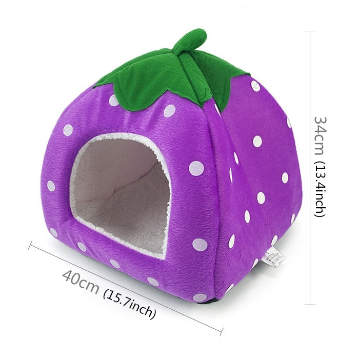 Casa Ninho Dobrável em Pelúcia Curta em Forma de Morango, Tamanho: L, Vermelho, Tamanho L, Rosa, Tamanho L, Roxo, Tamanho L