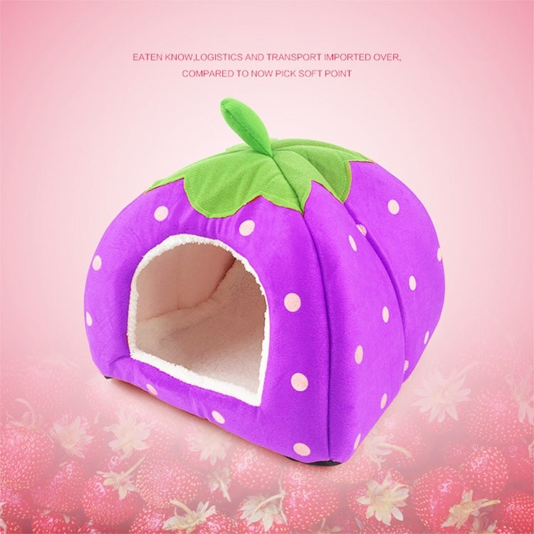 Casa Ninho Dobrável em Pelúcia Curta em Forma de Morango, Tamanho: L, Vermelho, Tamanho L, Rosa, Tamanho L, Roxo, Tamanho L