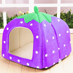 Casa Ninho Dobrável em Pelúcia Curta em Forma de Morango, Tamanho: L, Vermelho, Tamanho L, Rosa, Tamanho L, Roxo, Tamanho L
