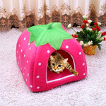 Casa Ninho Dobrável em Pelúcia Curta em Forma de Morango, Tamanho: L, Vermelho, Tamanho L, Rosa, Tamanho L, Roxo, Tamanho L