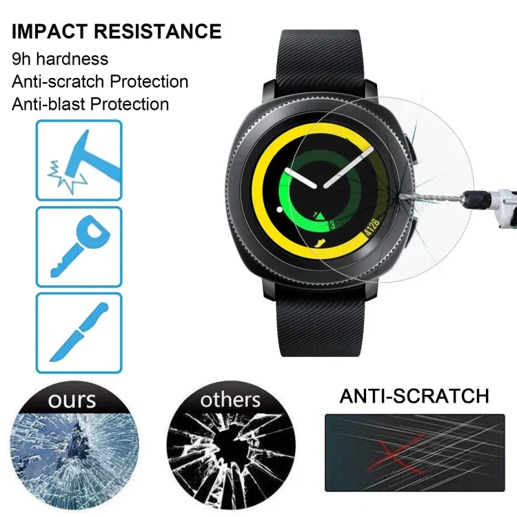 2 UN ENKAY Hat-Prince para Samsung Gear Sport Smart Watch Filme de Vidro Temperado à Prova de Explosão com Dureza de Superfície 0.2mm 9H 2.15D, Para Samsung Gear Sport (2 UN)