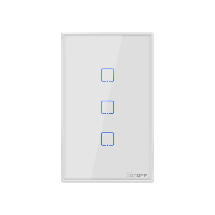 Interruptor de Parede Inteligente Sonoff T2 Touch com Painel de Vidro Temperado 120mm, Compatível com Alexa e Google Home, AC 100V-240V, Ficha US, 120mm/ 3 Fichas US