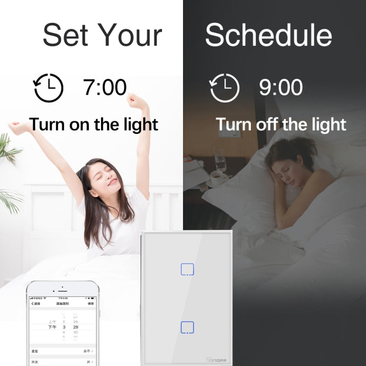 Interruptor de Parede Inteligente Sonoff T2 Touch com Painel de Vidro Temperado 120mm, Compatível com Alexa e Google Home, AC 100V-240V, Ficha US, 120mm/ 3 Fichas US