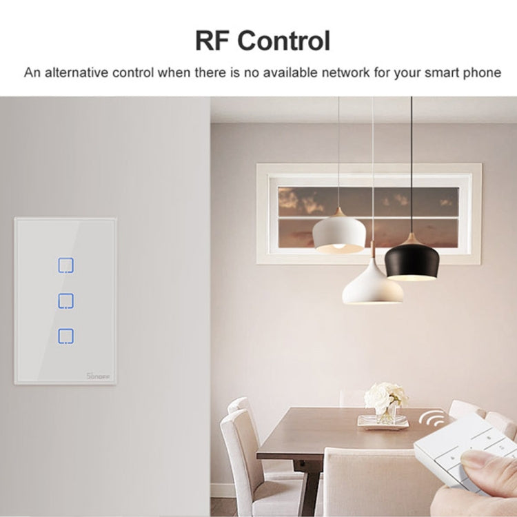 Interruptor de Parede Inteligente Sonoff T2 Touch com Painel de Vidro Temperado 120mm, Compatível com Alexa e Google Home, AC 100V-240V, Ficha US, 120mm/ 3 Fichas US