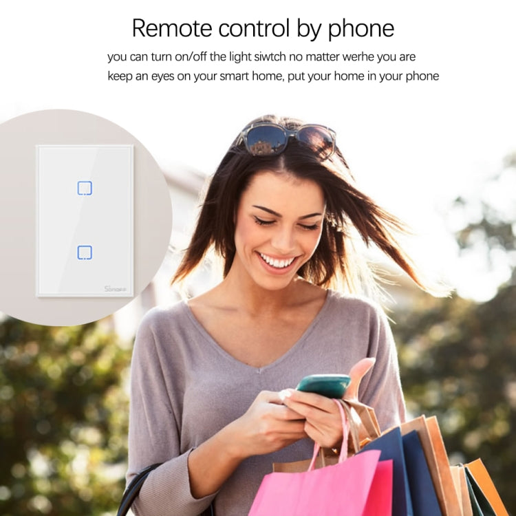 Interruptor de Parede Inteligente Sonoff T2 Touch com Painel de Vidro Temperado 120mm, Compatível com Alexa e Google Home, AC 100V-240V, Ficha US, 120mm/ 3 Fichas US