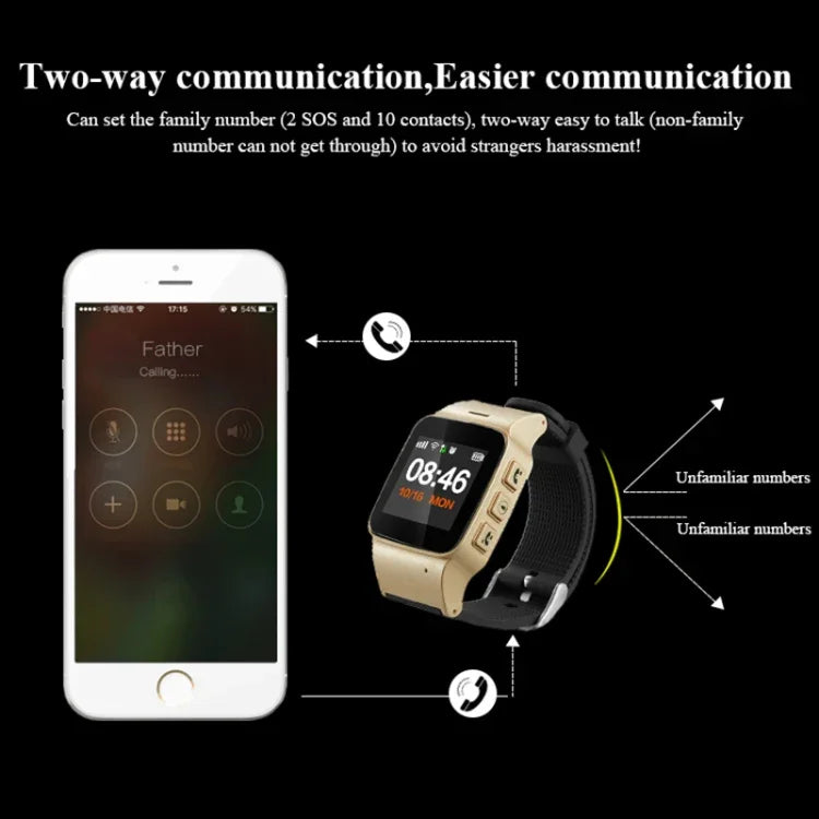 Smartwatch GPS D99+ com Ecrã LCD HD de 1,22 polegadas para Idosos, Impermeável, Suporta Posicionamento GPS + LBS + WiFi / Chamadas Bidirecionais / Monitorização de Voz / Socorro com Um Toque / Alarme de Pulso Fora / Cerca de Segurança, D99+ Ouro Rosa