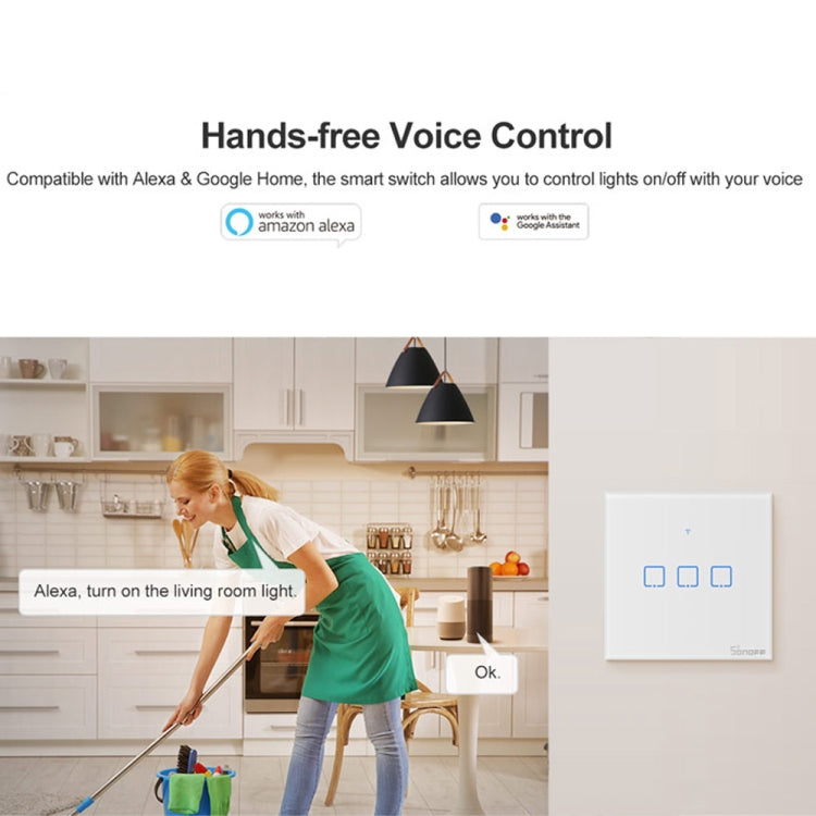Interruptor de Parede Tátil Sonoff T2 86mm com Painel de Vidro Temperado para Casa Inteligente, Compatível com Alexa e Google Home, AC 100V-240V, Ficha EU, 86mm/ 1 Ficha EU