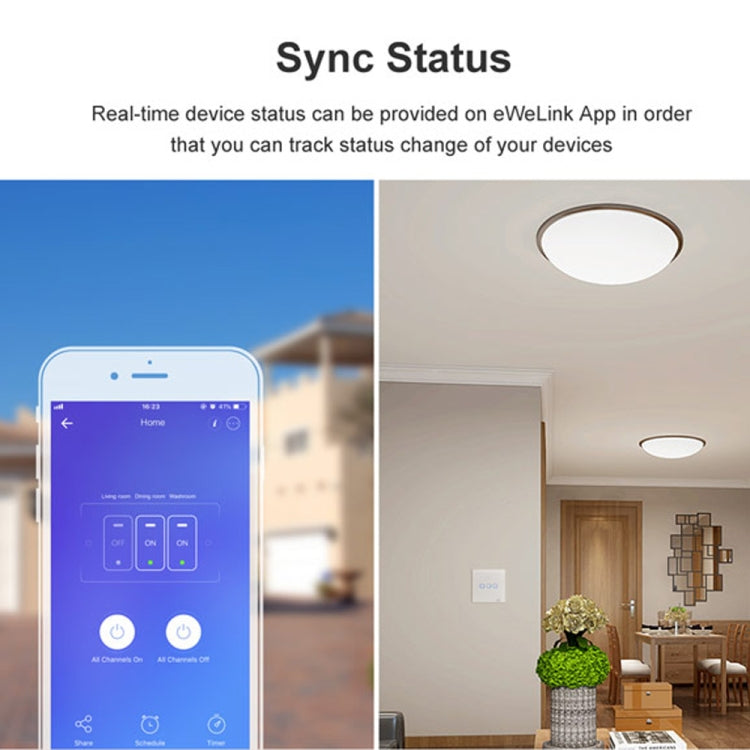 Interruptor de Parede Inteligente Sonoff T2 Touch com Painel de Vidro Temperado 86mm, Compatível com Alexa e Google Home, AC 100V-240V, Plugue EU, 86mm/ 2 Plugues EU