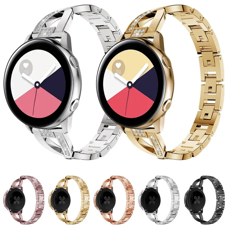 Pulseira de Relógio em Aço Inoxidável com Diamante em Forma de X para Galaxy Watch Active 20mm