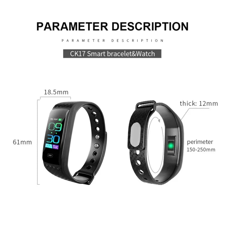 Pulseira Inteligente CK17S com Ecrã IPS de 0,96 polegadas, Resistente à Água IP67, Suporta Lembrete de Chamadas / Monitorização da Frequência Cardíaca / Monitorização da Pressão Arterial / Monitorização do Sono