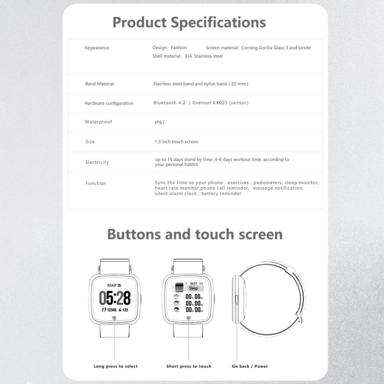 Pulseira Inteligente DTNO.1 G12 com Ecrã OLED a Cores de 1,3 polegadas, Resistente à Água IP67, Bracelete de Nylon, Suporta Lembrete de Chamadas / Monitorização da Frequência Cardíaca / Lembrete de Sedentarismo / Modo Multi-desporto