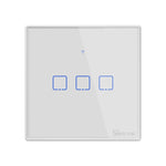 Interruptor de Parede Táctil Sonoff T2 86mm com Painel de Vidro Temperado, Casa Inteligente, Compatível com Alexa e Google Home, AC 100V-240V, Tomada EU, 86mm/ 3 Tomadas EU