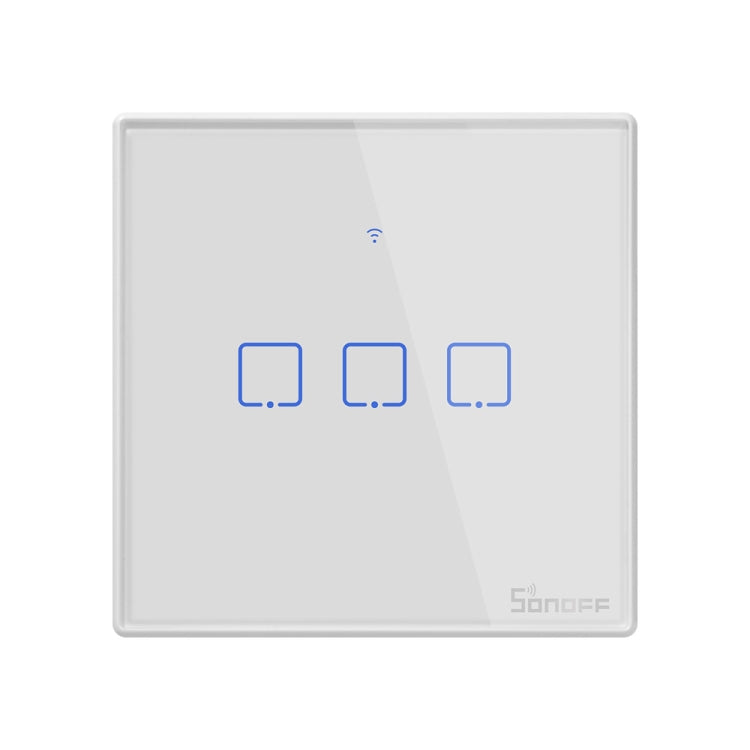 Interruptor de Parede Táctil Sonoff T2 86mm com Painel de Vidro Temperado, Casa Inteligente, Compatível com Alexa e Google Home, AC 100V-240V, Tomada EU, 86mm/ 3 Tomadas EU