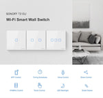 Interruptor de Parede Táctil Sonoff T2 86mm com Painel de Vidro Temperado, Casa Inteligente, Compatível com Alexa e Google Home, AC 100V-240V, Tomada EU, 86mm/ 3 Tomadas EU