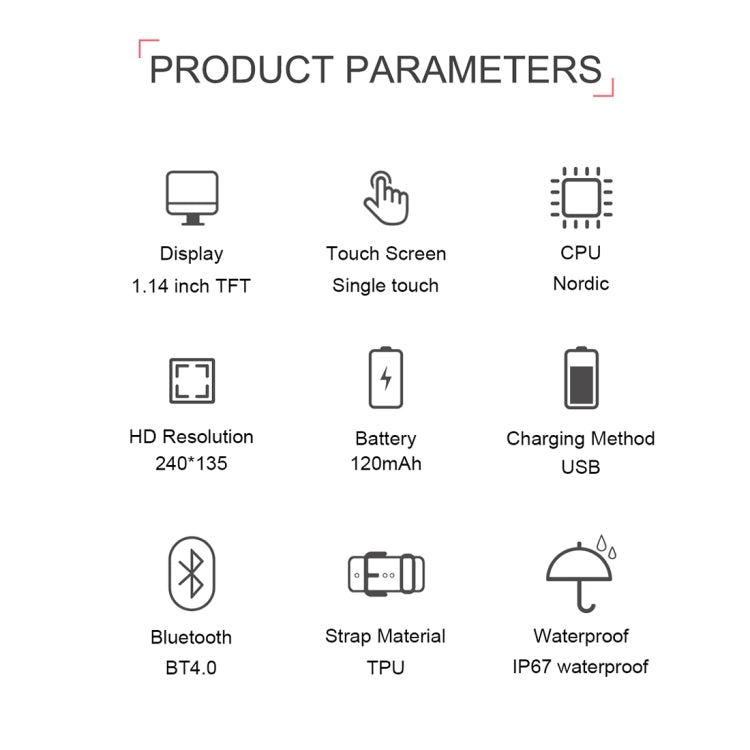 TD19 Pulseira Inteligente IP67 à Prova de Água com Ecrã IPS de 1,14 polegadas, Suporta Lembrete de Chamadas / Monitorização da Frequência Cardíaca / Monitorização da Pressão Arterial / Monitorização do Sono / Câmara Remota