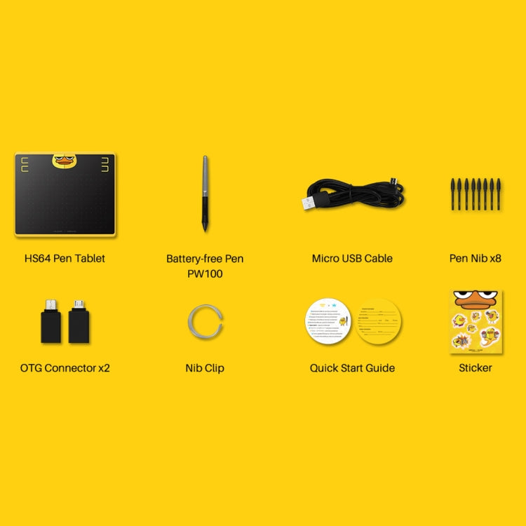 HUION HS64 Chips Edição Especial 5080 LPI Mesa Digitalizadora para Desenho com Caneta Sem Bateria para Diversão, HS64