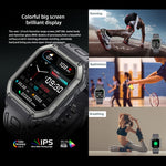 Relógio inteligente desportivo KR06 impermeável com pedómetro, suporte para monitorização da frequência cardíaca / pressão arterial / chamadas BT