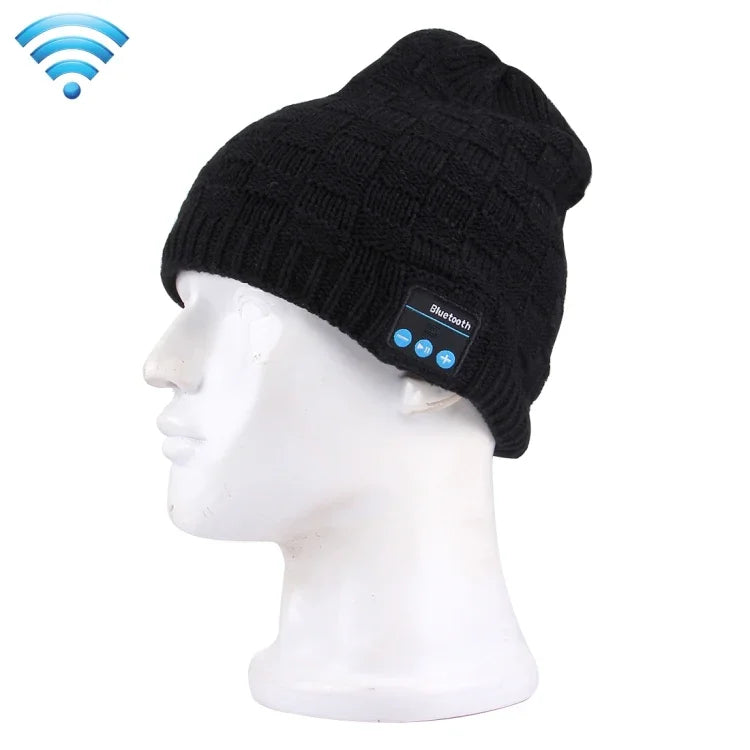 Gorro de Inverno Quente com Auscultadores Bluetooth Tricotados com Textura Quadrada e Microfone para Rapazes, Raparigas e Adultos