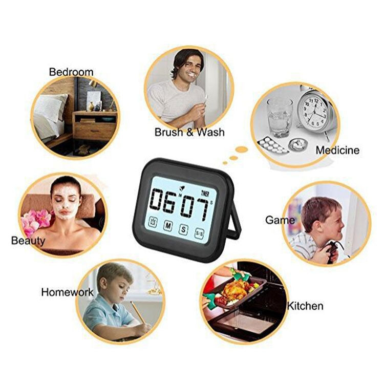 Temporizador de Cozinha com Relógio Digital, Ecrã LCD Grande com Toque, com Luz Noturna para Cozinhar e Cozer