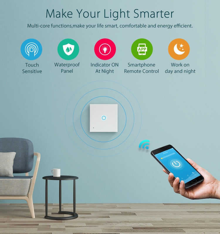 Interruptor de Controlo Inteligente de Luz WiFi Sem Fios NEO NAS-SC01W UE 1 Gangue, 1 Gangue