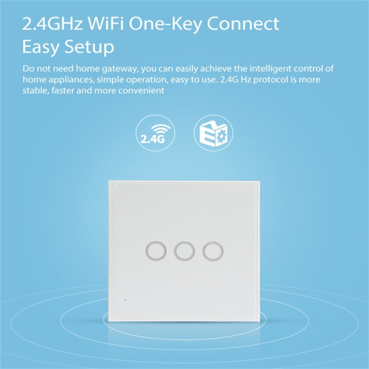 Interruptor de Controlo de Luz Inteligente WiFi Sem Fios NEO NAS-SC03W EU 3 Gangues, 3 Gangues