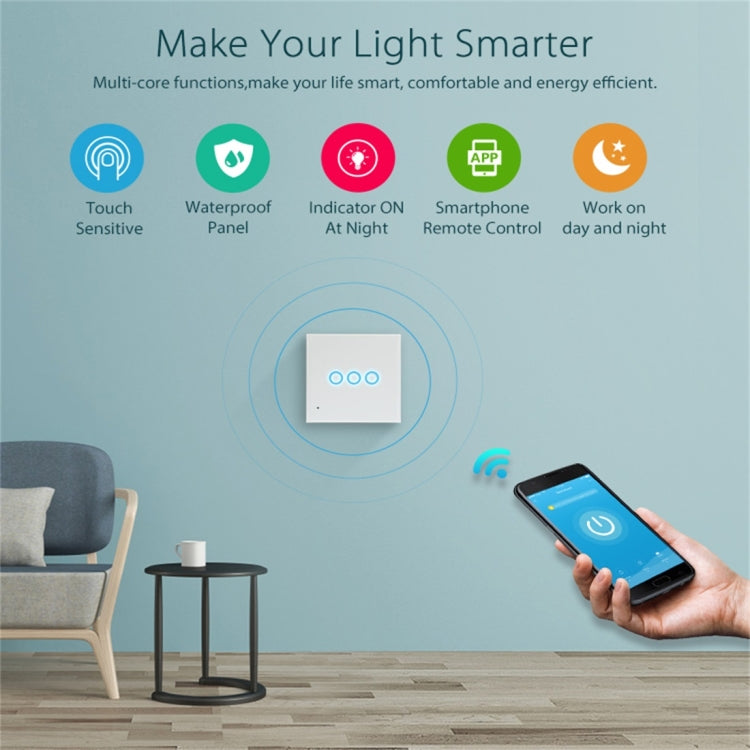 Interruptor de Controlo de Luz Inteligente WiFi Sem Fios NEO NAS-SC03W EU 3 Gangues, 3 Gangues