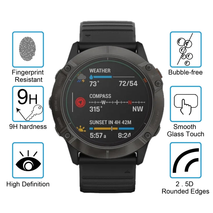 For Garmin Fenix 6X Pro 0.26mm 2.5D 9H Tempered Glass Film Screen Protector, For Garmin Fenix 6X Pro
