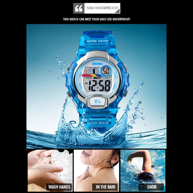 Relógio Digital Transparente Feminino SKMEI 1450, 50m à Prova de Água, Relógio Desportivo com Luz LED