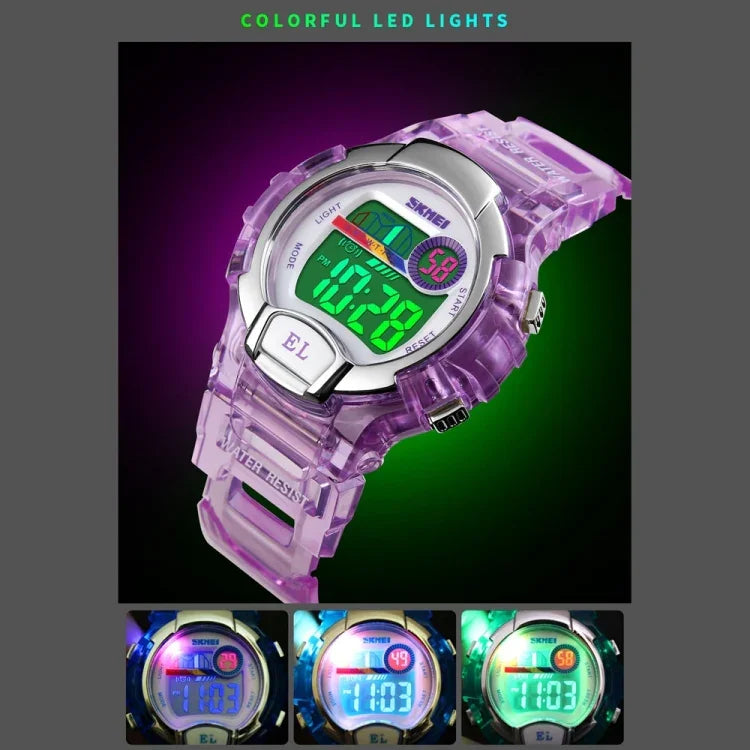 Relógio Digital Transparente Feminino SKMEI 1450, 50m à Prova de Água, Relógio Desportivo com Luz LED