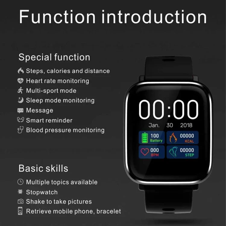 Q58S Smartwatch impermeável IP67 com ecrã tátil TFT de 1,3 polegadas, Suporta lembrete de chamadas / Monitorização da frequência cardíaca / Monitorização da pressão arterial / Monitorização do sono