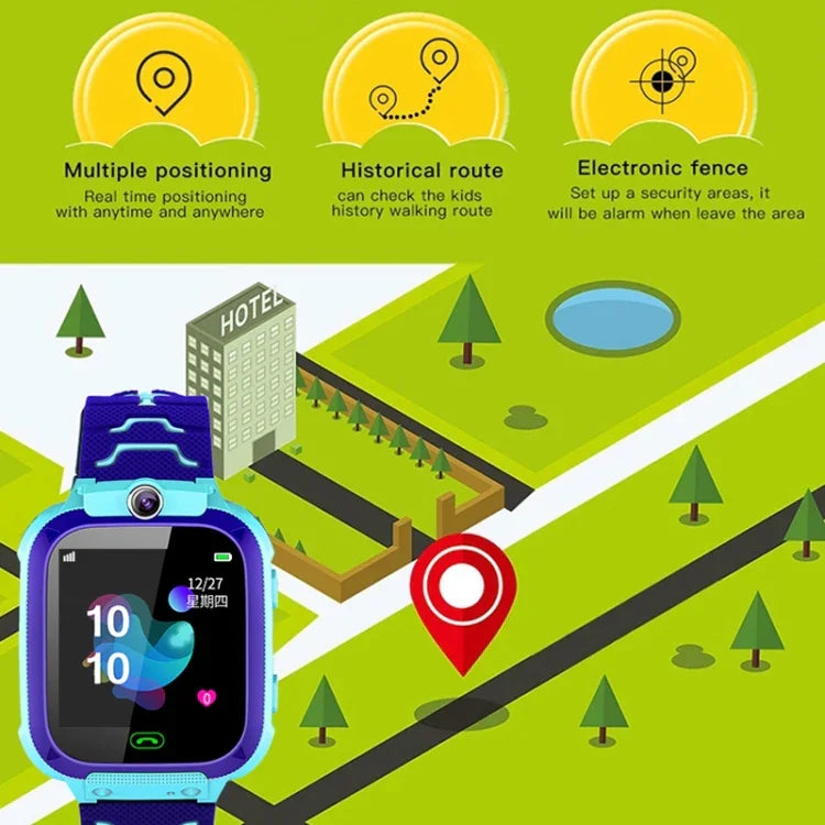 Q12B Smartwatch para crianças com ecrã colorido de 1,44 polegadas, Suporta posicionamento LBS / Chamadas bidirecionais / Socorro com uma tecla / Monitorização por voz / Aplicação Setracker