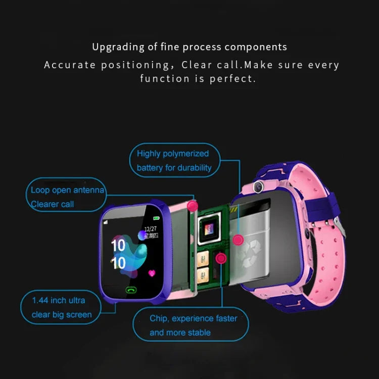 Q12B Smartwatch para crianças com ecrã colorido de 1,44 polegadas, Suporta posicionamento LBS / Chamadas bidirecionais / Socorro com uma tecla / Monitorização por voz / Aplicação Setracker