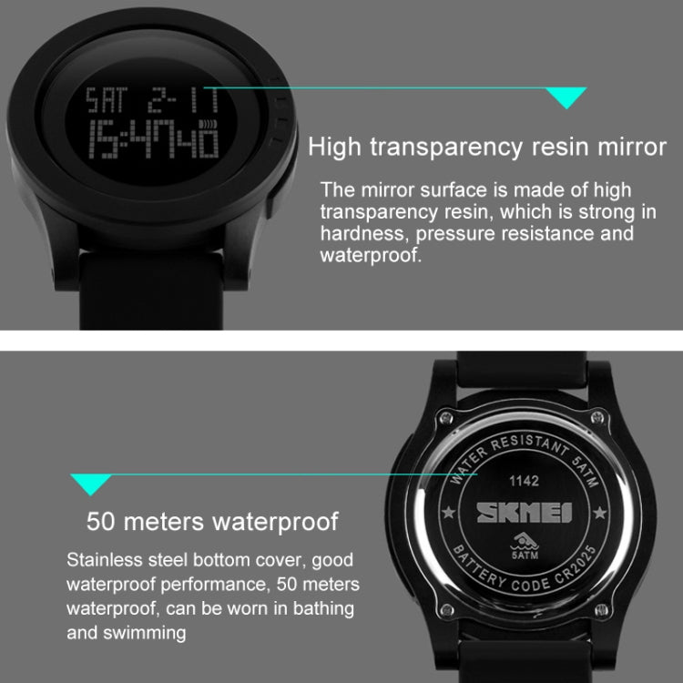 Relógio Digital de Gel de Sílica Multifuncional Masculino SKMEI 1142 para Desporto ao Ar Livre, Noctilucente e à Prova de Água