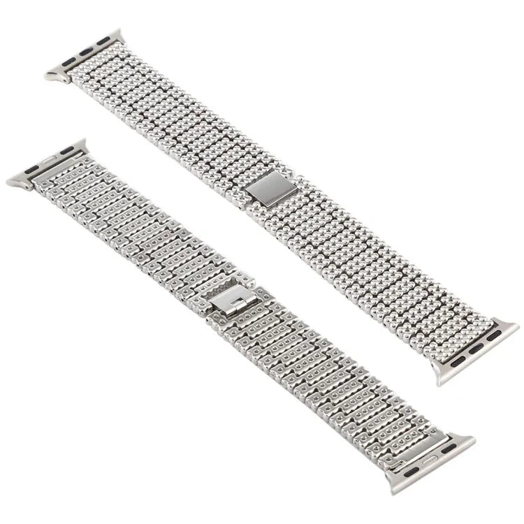 Para Apple Watch Ultra 49mm & Watch Ultra 2 49mm / Série 10 46mm / 9&8&7 45mm / SE 3&SE 2&6&SE&5&4 44mm / 3&2&1 42mm Correia de Relógio em Aço Inoxidável com Nove Contas, Para Apple Watch Série 7 45mm / 6 & SE & 5 & 4 44mm / 3 & 2 & 1 42mm